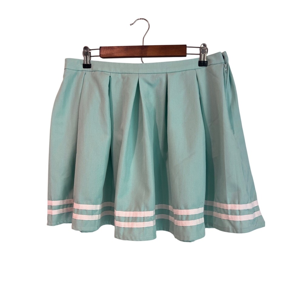 Hot Topic Mint Green Pleated Varsity Stripe Mini Skirt XL Retro Preppy‎ NWT